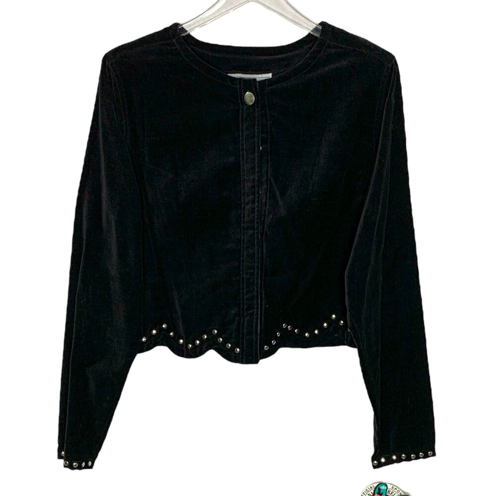 Adobe Rose L NEW Vtg Black Suede Like Cropped Jacket Western Studded Rodeo